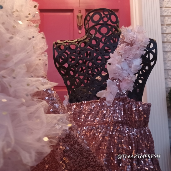 Rose Gold Sequin Kids Dress - Picture 4 of 12